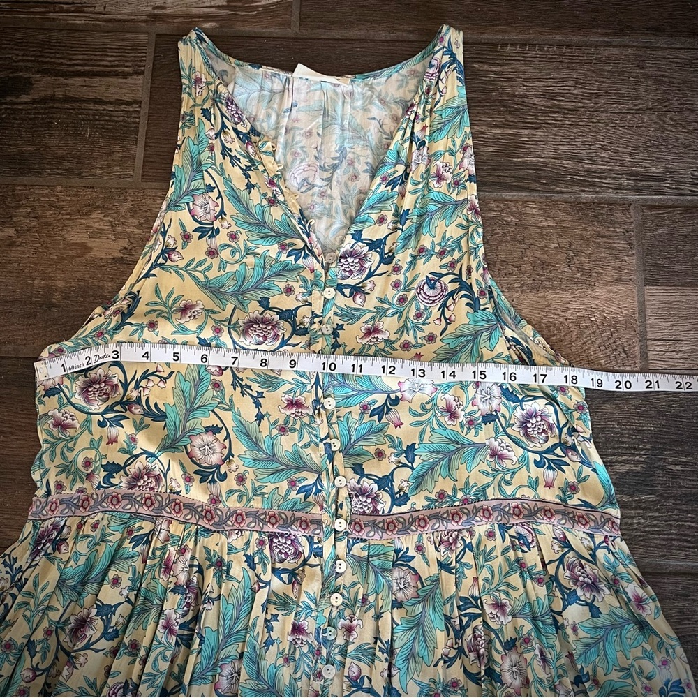 Lin Jia & Shop yellow and blue floral maxi dress tiny MOP buttons S - Picture 6 of 9